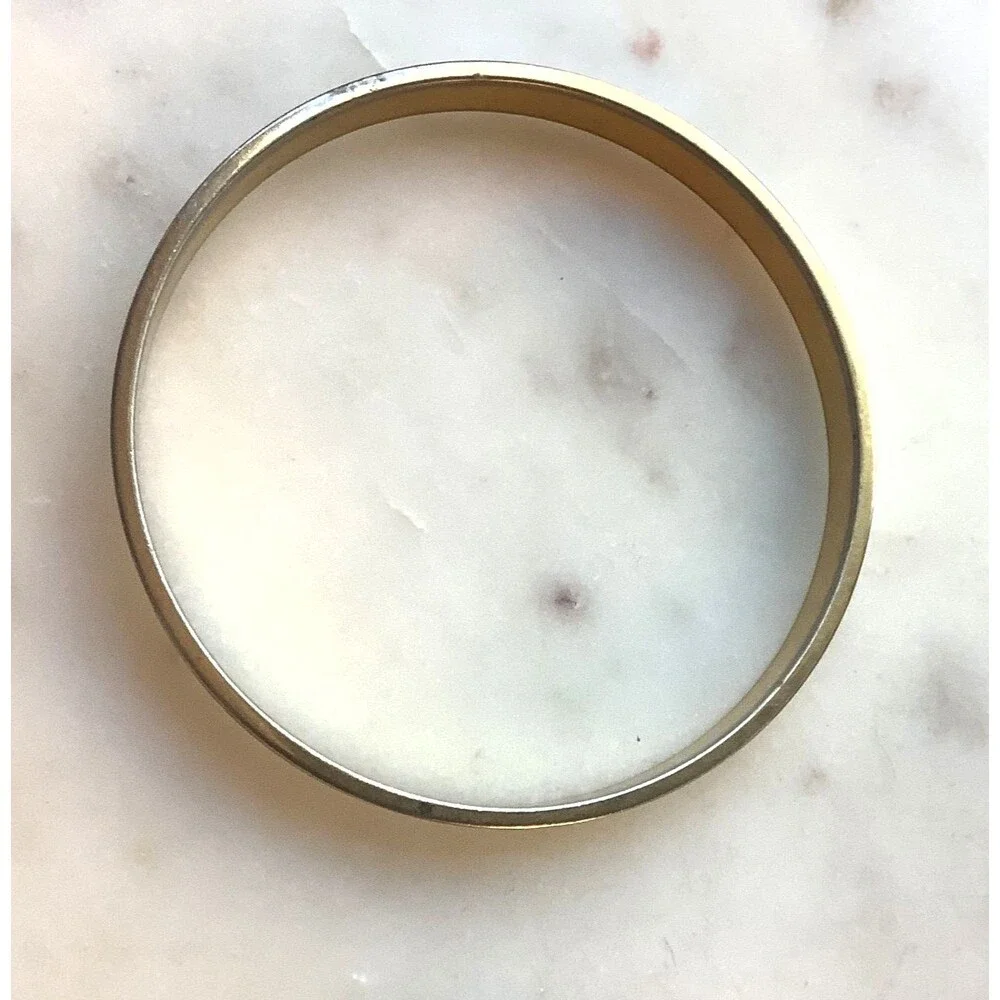 Monet Bangles Gold Tone Bracelets Stackable Set of 2 Herringbone White Enamel